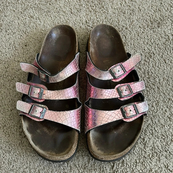 Birkenstock Florida Pink Snake Skin Animal Print Size 41 (10-10.5) Sandals - Picture 4 of 9